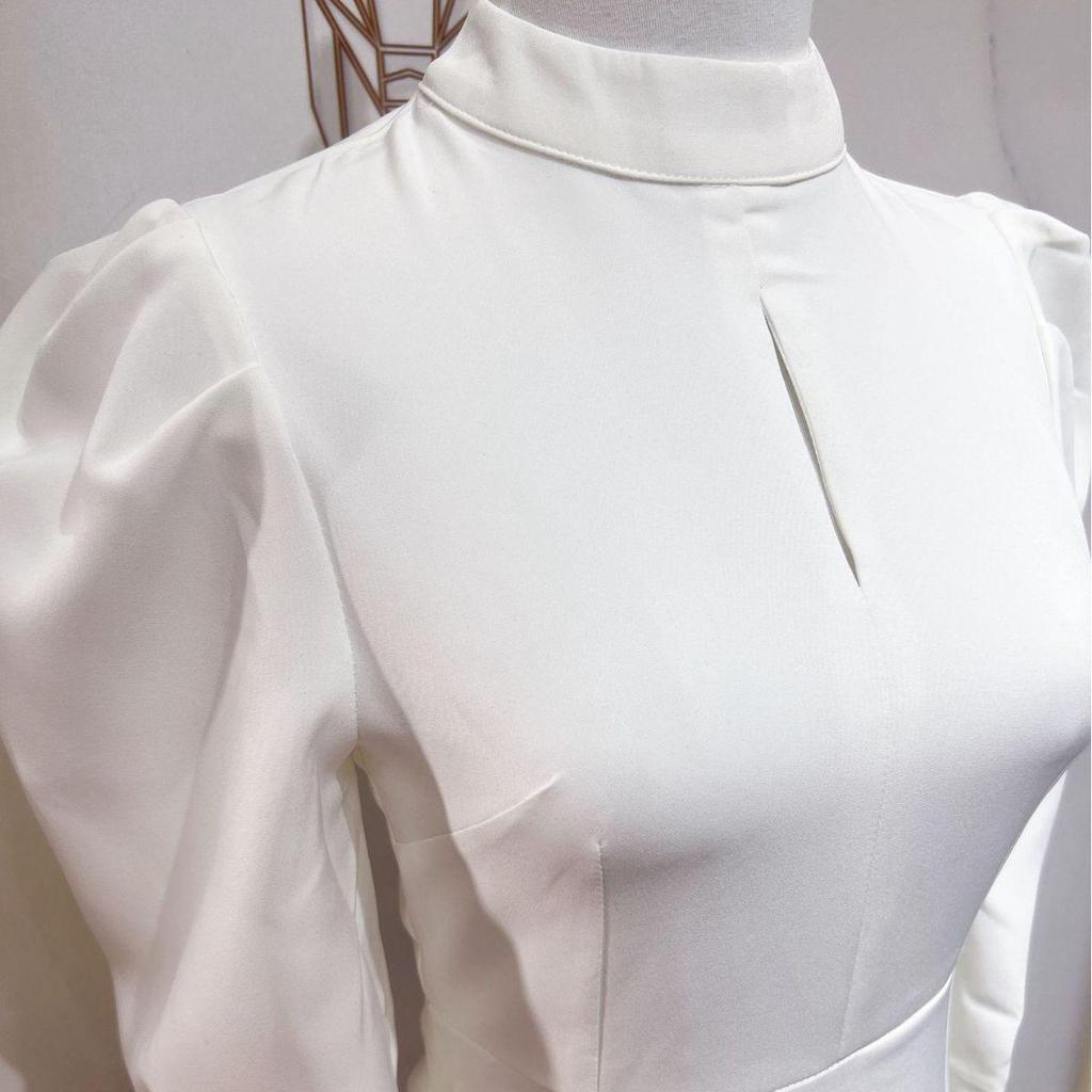 French Chic Stand-Up Collar Slim Lantern Sleeve Dress