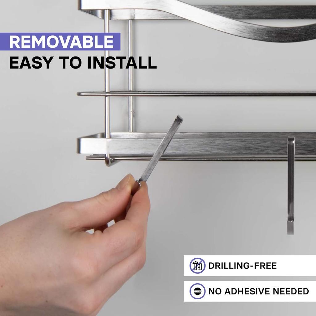 KINCMAX Stainless Steel Heavy Duty S Hooks for Bathroom Showers Organizer Hanging - Bathroom Shower Organizer Adhesive Replacement - Rust Proof