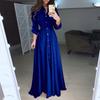 Sexy Lapel Maxi Dress Womens Casual Long Sleeve Solid Elegant Long Party Dress Soft Touch Autumn Winter Pleated Dresses