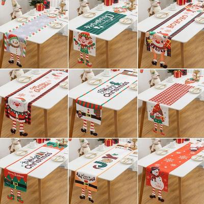 Nappe de Noël en Tissu Dessin Animé Ornement de Noël Navidad Chemin de Table Réutilisable Joyeux Noël Drapeau de Table Noël