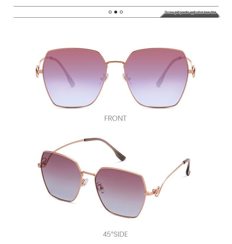 Polygon Metal Sunglasses 8719: Stylish Large Frame, Slimming, UV Protection, Polarized.