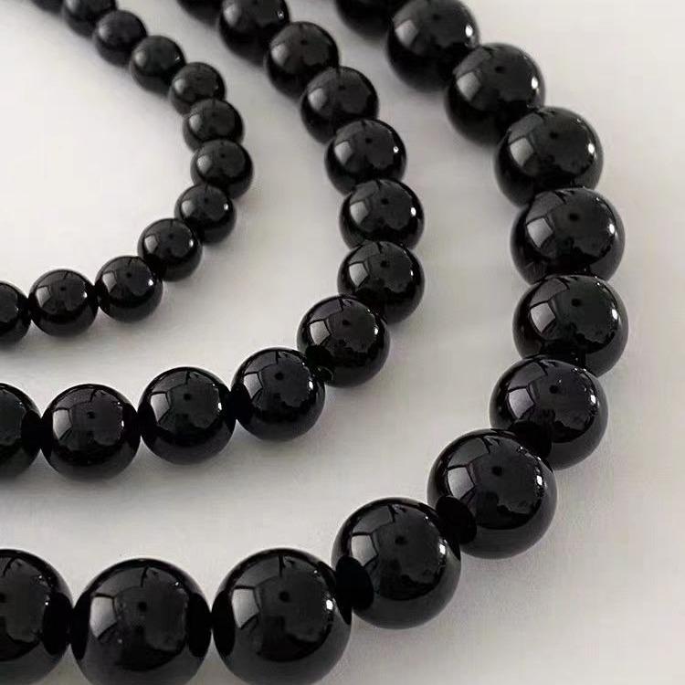 Black Natural Stone Necklace Women's New Popular Black Agate Beaded Collarbone Chain Premium French Sweater Necklace