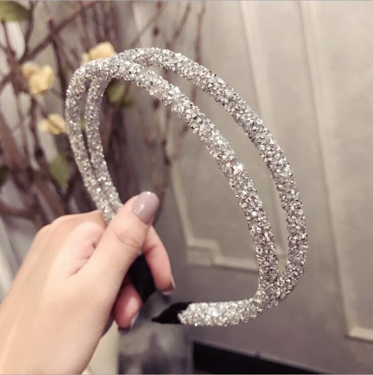 Fashion Rhinestone Hairband Women Full Diamond Super Flash double Crystal Side Hair Band Headband Hair Accessories