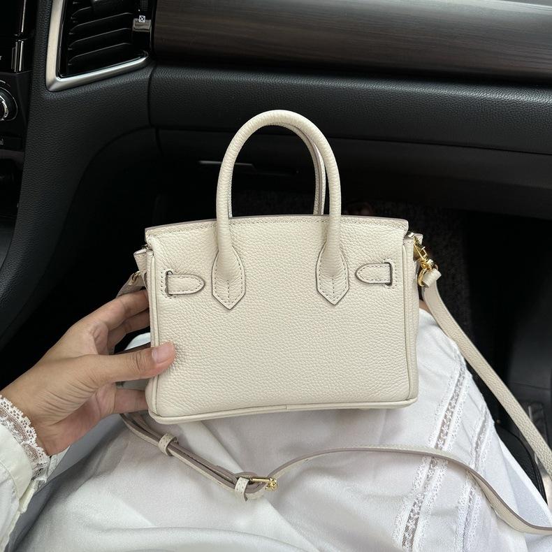 European and American Foreign Trade Models, First-layer Cowhide Lychee Pattern Platinum Bag, Genuine Leather Women's Bag Shoulder Crossbody Mini Bag
