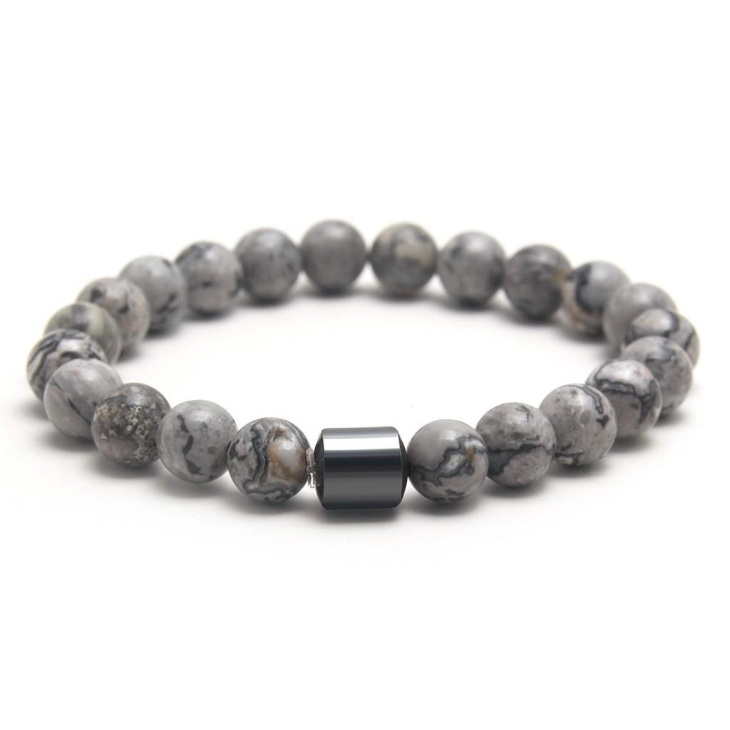 Geometric Black Dandan Stone Lava Rock Tiger Eye Beaded Bracelet With Elastic Cord For Men And Women