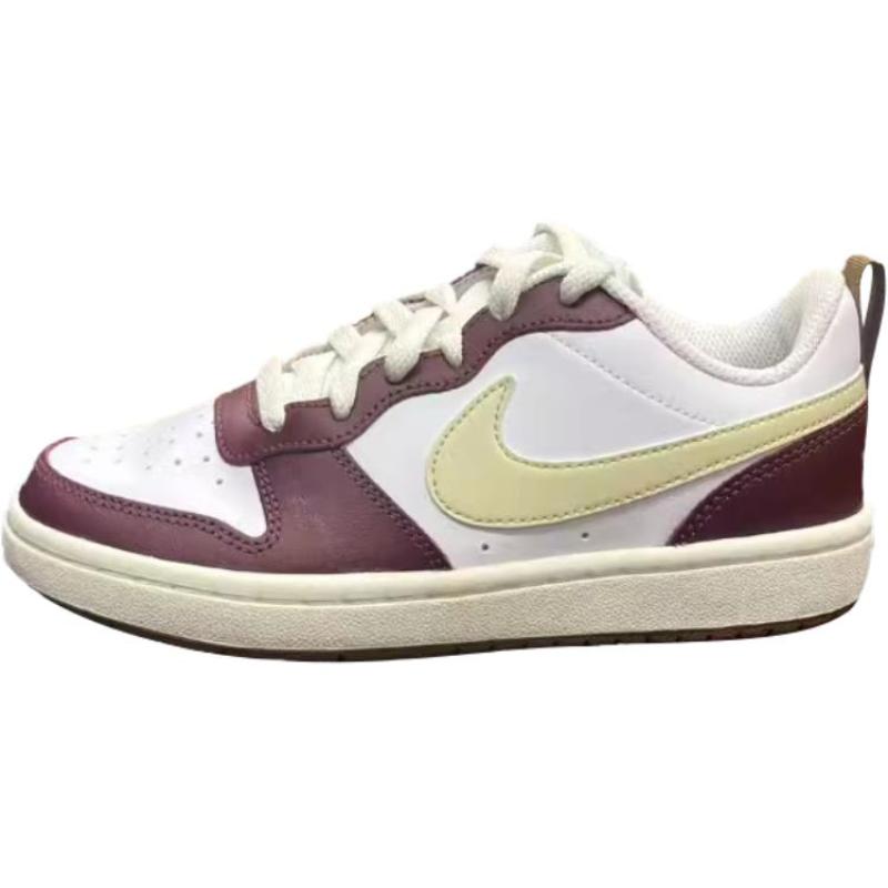 Nike Court Borough Anti Slip Wear Resistant Low Top Kids' Skateboarding Shoes White Red Sneakers IB4706-121