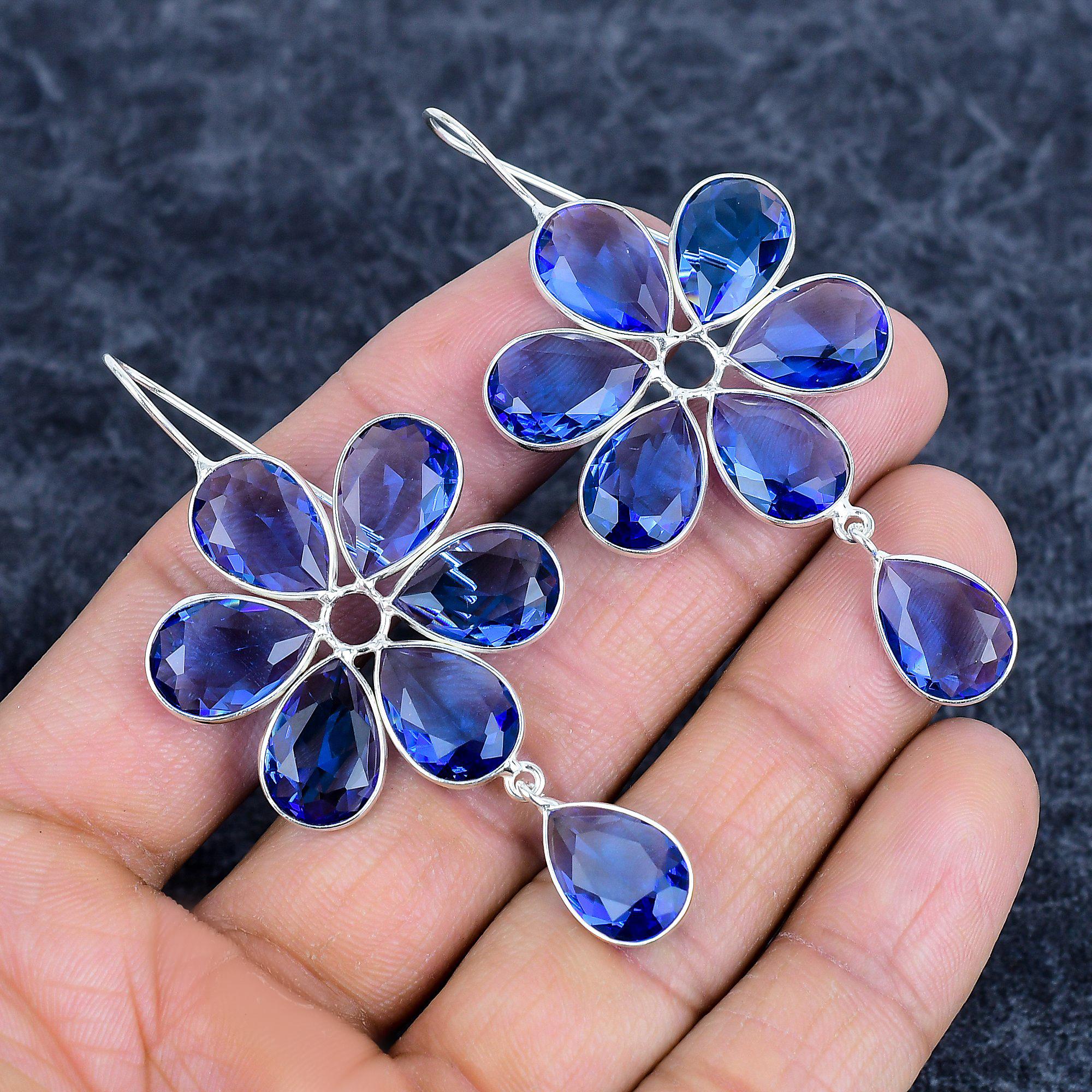 

Blue Topaz Gemstone Handmade 925Sterling Silver Jewelry Earring 2.76 M-3157