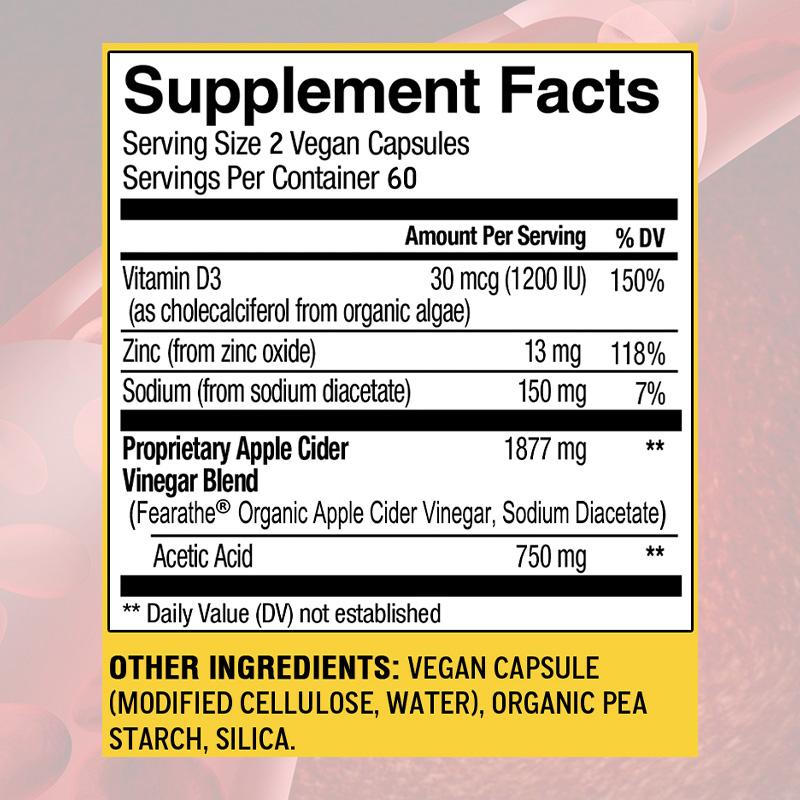 Apple Cider Vinegar 120 Capsules Extra Strength ACV Supplement with Vitamin D3