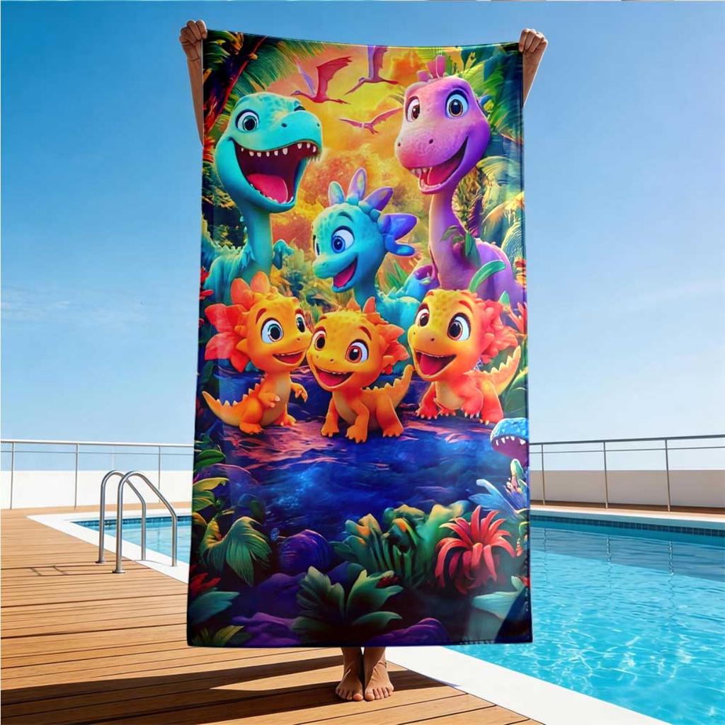 Dinosaur Beach Towel Cartoon Dino Print Jurassic Park Design Quick Dry Soft Microfiber Bath Towel For Kids Boys Dinosaur Fans