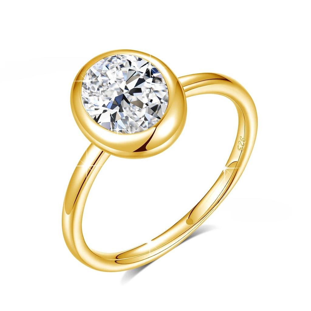 Oval Moissanite Rings for Women Solid Gold Palted Silver Bezel Set Wedding Band Engagement Christmas Gift Jewelry