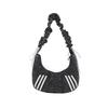 Fashion Denim Hobo Bag Ruched Strap Striped Design Zipper Closure Casual Shoulder Purse for Women