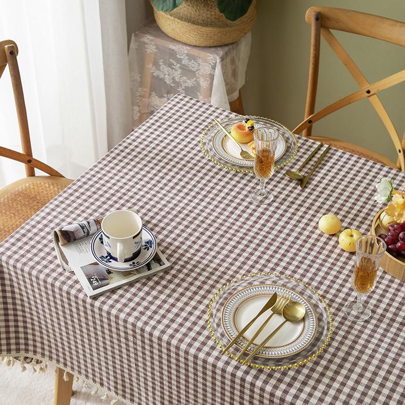 Linen Cotton Check Fringe Tablecloth Simple Rectangular Dining Table Cover
