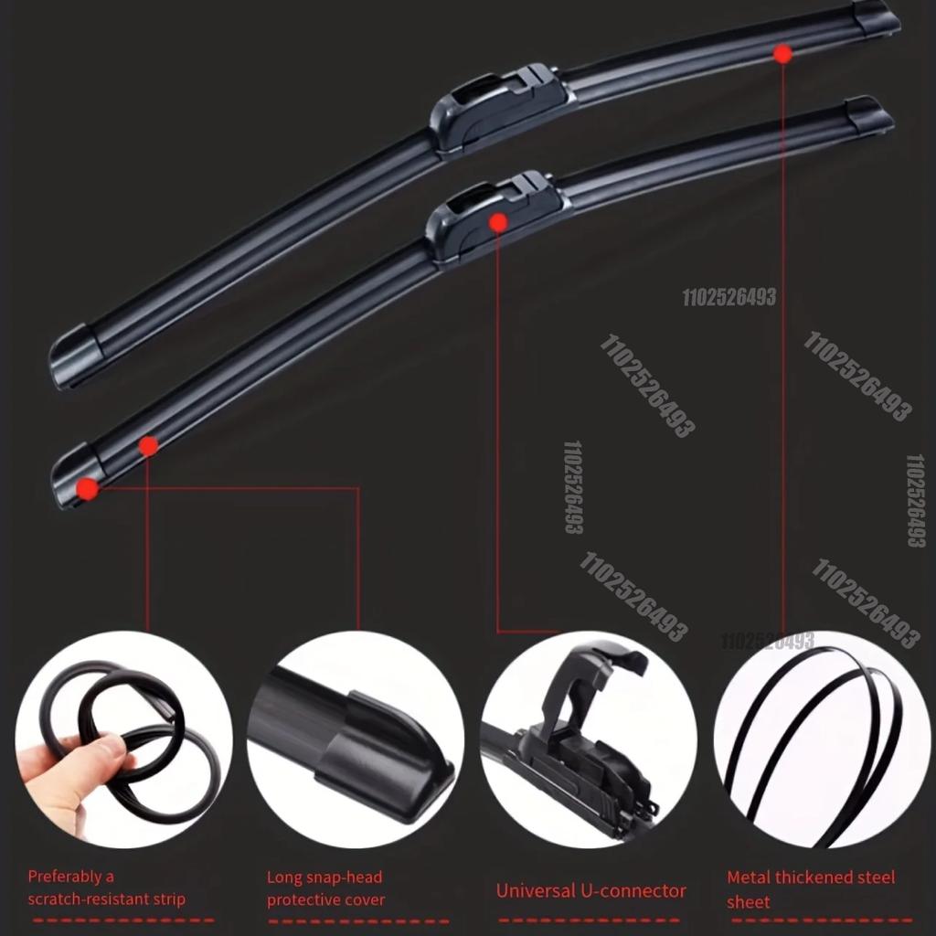 2PCS Car Wiper Blades Universal U-type Soft Rubber Boneless Wiper  Durable Reduce Noise Automotive Wiper 16" 18" 19" 21" 22" 24"