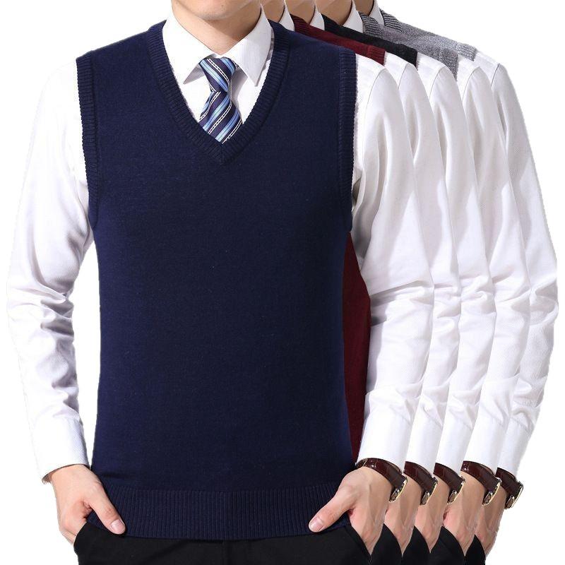 Chaleco de Lana de Cuello en V para Hombre Talla Grande - Jersey de Punto Casual de Otoño/Invierno, Suéter sin Mangas para Mediana Edad y Jóvenes