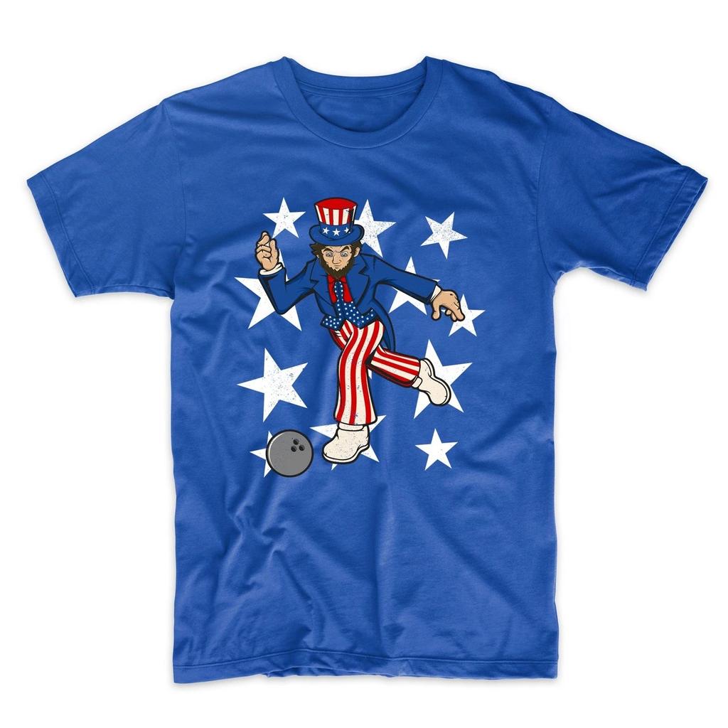 Abraham Lincoln Bowling Funny 4th of July Bowler Blue T-Shirt