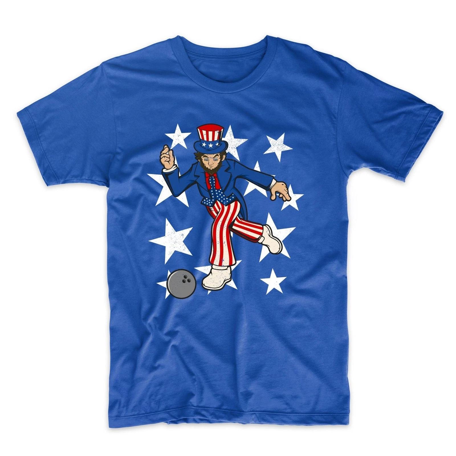 

Abraham Lincoln Bowling Funny 4th of July Bowler Blue T-Shirt S