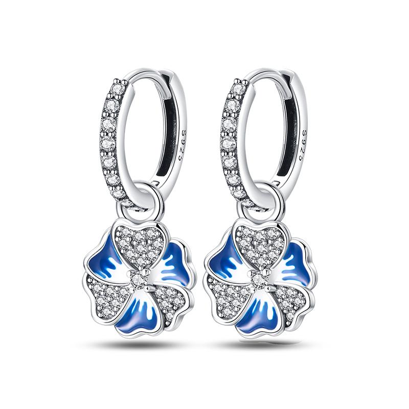 Fashion 925 Silver Color Earrings Blue Zircon Stars Moon Irregularity Earrings For Woman Fine Birthday Jewelry Gifts