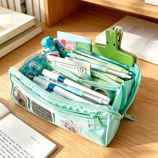 Federmäppchen Wasserdicht Große Kapazität Stifttasche Leinwand Schreibwaren Tasche Mehrere Fächer Reißverschluss Organizer für Schulkinder Mädchen