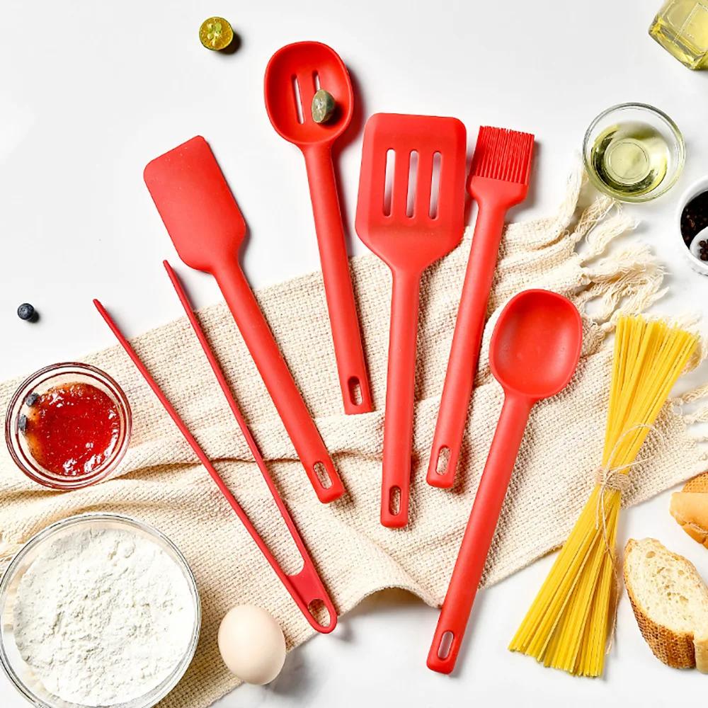 

Red 6Pcs Nonstick Silicone Spatula Set Heat Resistant Cream Spatula Scraper Spoon Brush Baking Cooking Mixing Kitchenware Set чёрный