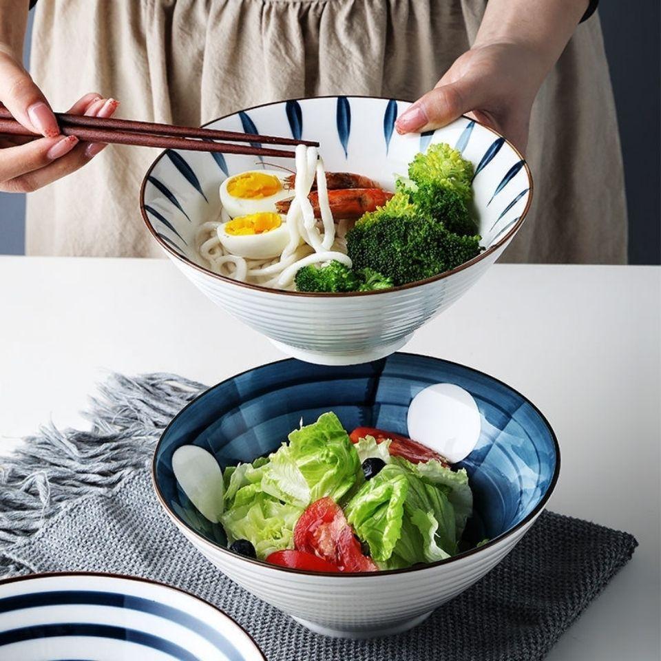 1PC Japanese Ceramic Noodle Soup Large Bowl Household Beef Noodle Rice Bowl Retro Fruit Salad Tableware Kitchen Restaurant Hot