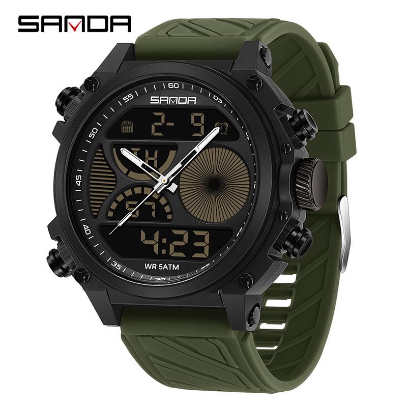 Sanda Men s Multifunctional Dual Display Sports Watch - Luminous, Waterproof, and Stylish.