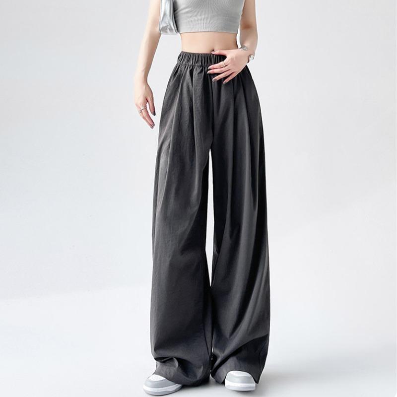 

Летние новые однотонные повседневные широкие брюки женские модные с высокой талией плиссированные прямые свободные брюки женские узкие карманы простые винтажные женские брюки 25707 XL темно-серого