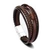 Pulseras Para Hombre Men Multi Layer Magnetic Clasp Custom Leather Wristband Braided Bracelets