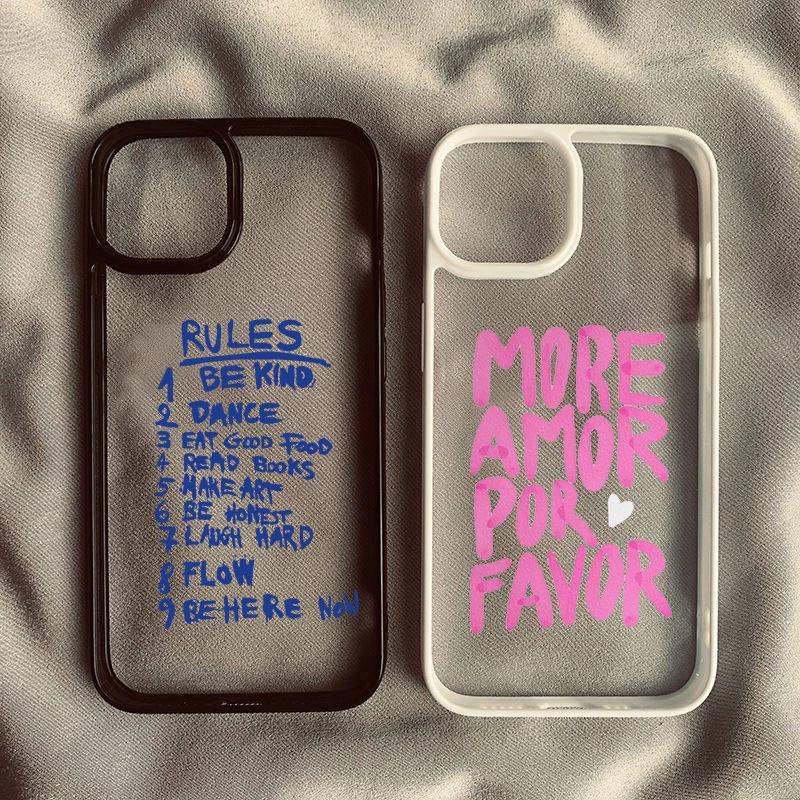 Custodia per Telefono Colorata Massimalista More Amor Por Favor Per iPhone 15 17 13 12 11 14 Pro Max 16 Eclettica Rosa Citazione d'Amore Cover Rigida