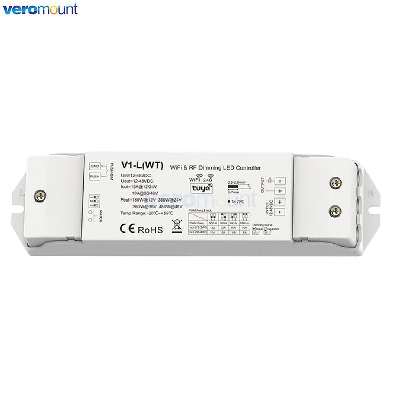 Skydance V1-L 2.4G RF Wireless Remote V1-L(WT) WiFi Tuya APP + Push Dim LED Dimmer CV Controller 12V 24V 15A PWM 0-100% Stepless