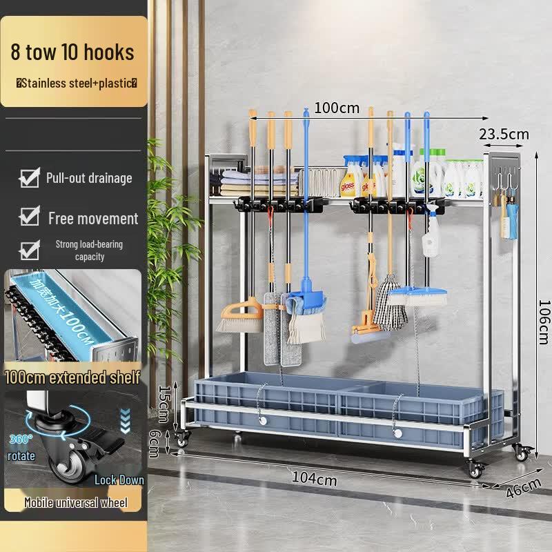 Industrial Style Mobile Mop & Tool Organizer