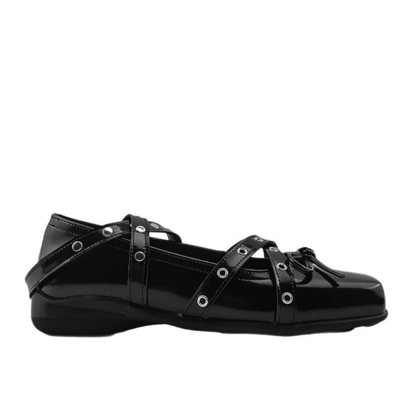Spring and Summer New Black Cross-strap Bow Mary Jane Shoes Women's Shallow Mouth Ballet Flat-bottomed Retro Single Shoes