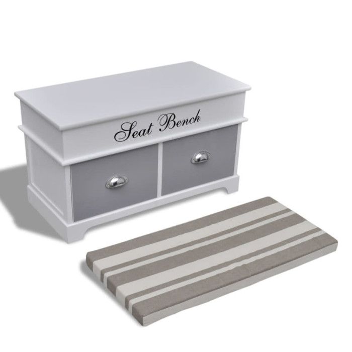 VidaXL Banc d'entrée et de rangement avec coussin gris 2 tiroirs Blanc