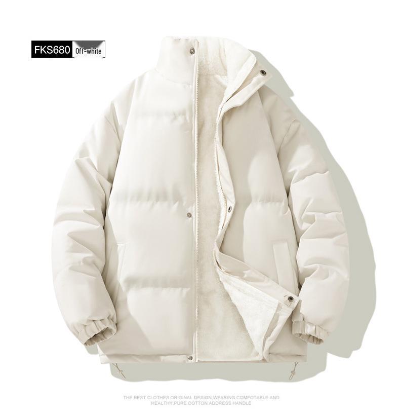 Men's Winter Solid Color Cross-Collar Cotton Jacket - Thick, Warm, Loose-Fit Outerwear for Couples