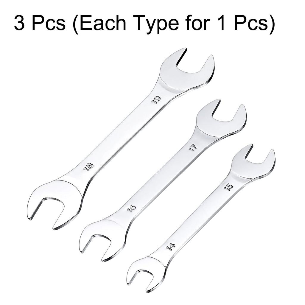 Uxcell Double Thin Wrench Metric Small Flat Head Mirror for Auto Repair and Furniture Assembly 3-Piece Open-End Set, 14x15/16x17/18x19mm, Ultra-Thin,