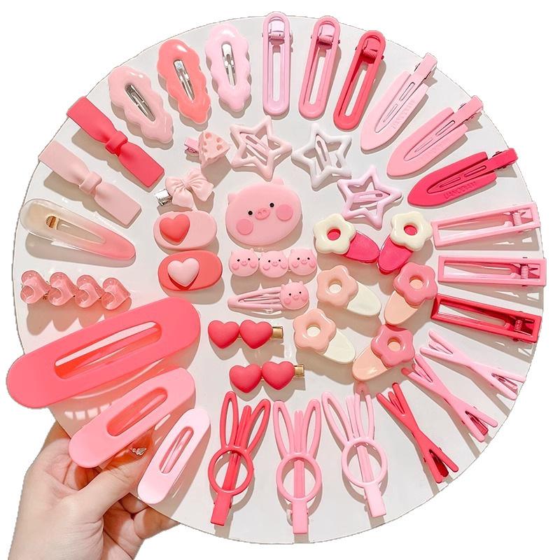 Pink 50-Piece Cute Hair Clip Set: Sweet Girly Japanese Cartoon Bangs Accessories