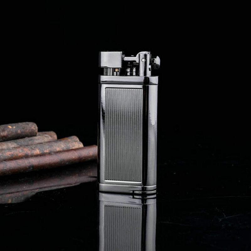 Black Vertical Stripe Windproof Lighter with Metal Pipe and Oblique Flame Design