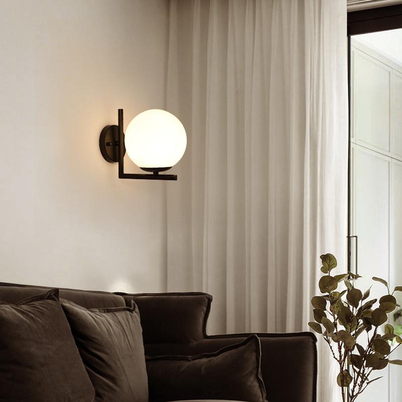 LED Schwarze Wandleuchte Glasschirm Eisen Nachttisch Leseleuchte Flur Gang Treppe Oben Unten Montiert Moderne Wandleuchte Wandleuchten
