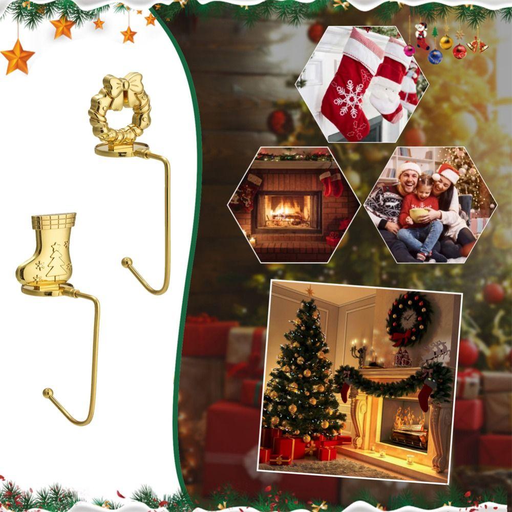Non-rust Christmas Fireplace Sock Hook Decorative Xmas Door Wreath Hook Hanging Pendant