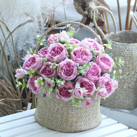 2 ks Umělá pivoňka se zelenými listy 5 vidliček Realistická umělá hedvábná květina Domácí Kancelář Párty Vnitřní Venkovní Umělá Květina Květ Dekorace