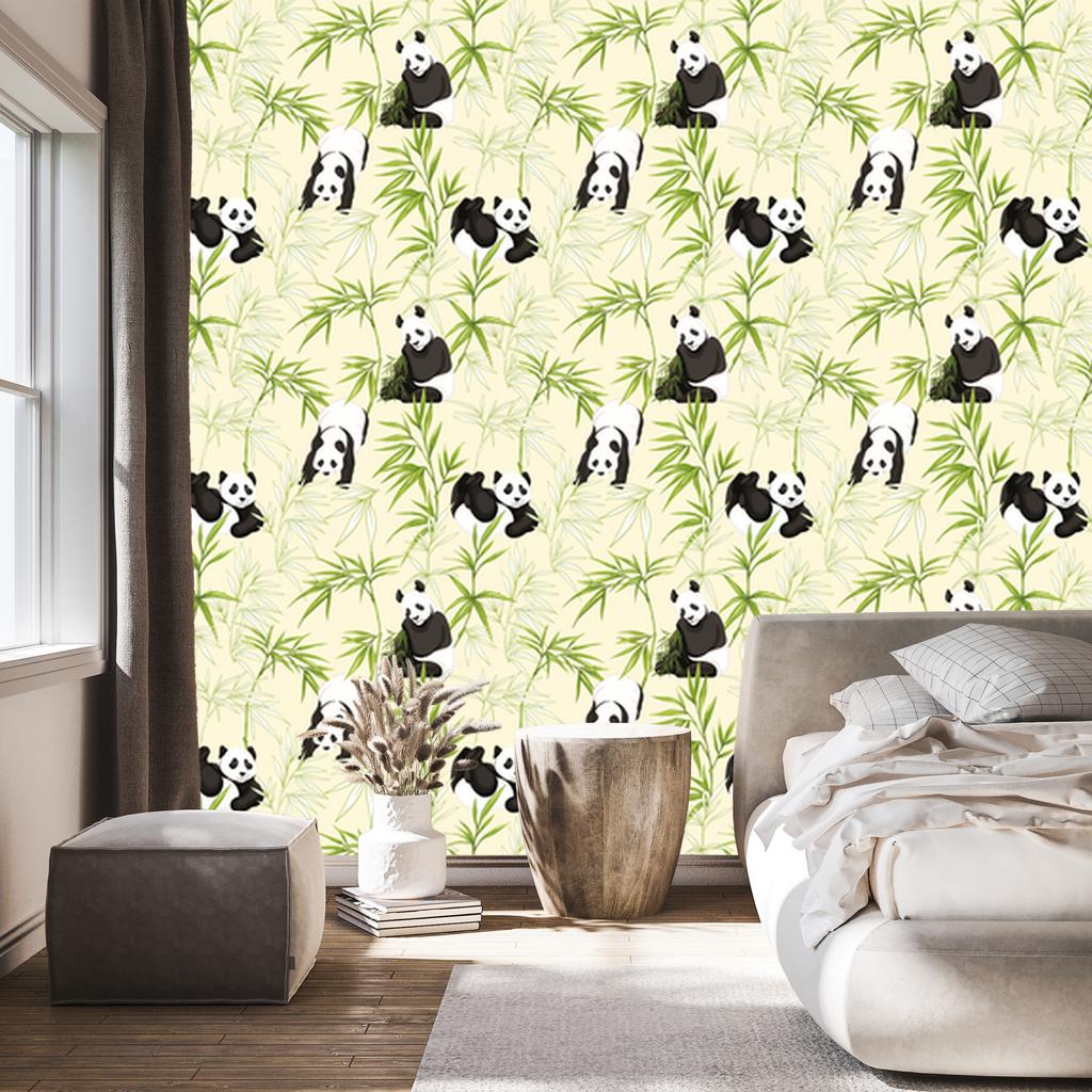 Pandas and plants wallpaper for living room and bedroom 50x1000