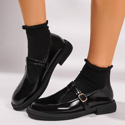 Retro Round-toed Belt-buckle Single Shoes, New Fashionable Shoes, Flat Thick-heeled Women's Shoes