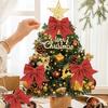 2Pcs Christmas Glitter Bowknot Reusable DIY Xmas Tree Gift Box Wreath Decoration Holiday Golden Powder Sequin Large Bowknot Party Supplies