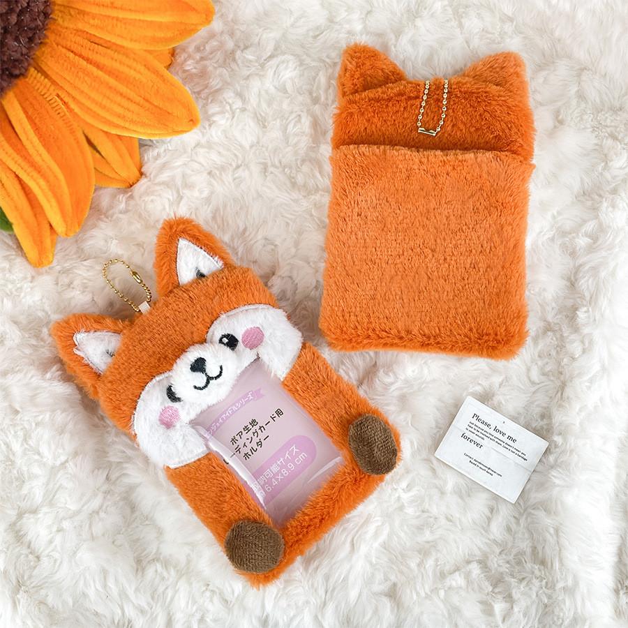 Plush Fox Sweet Id Card Holder Whimsical Animal Pendant For Easy Travel Storage And
