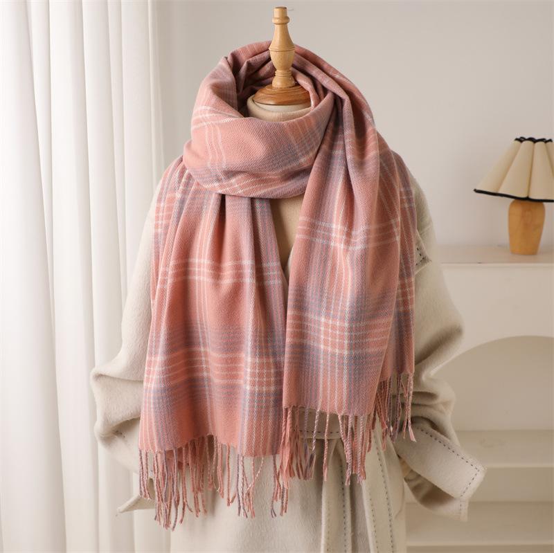 Women'S Vintage Plaid Scarf - Geometric Pattern, Warm & Stylish Winter Accessory, Versatile for Casual or Formal Outfits Perfect for Fall and Winter