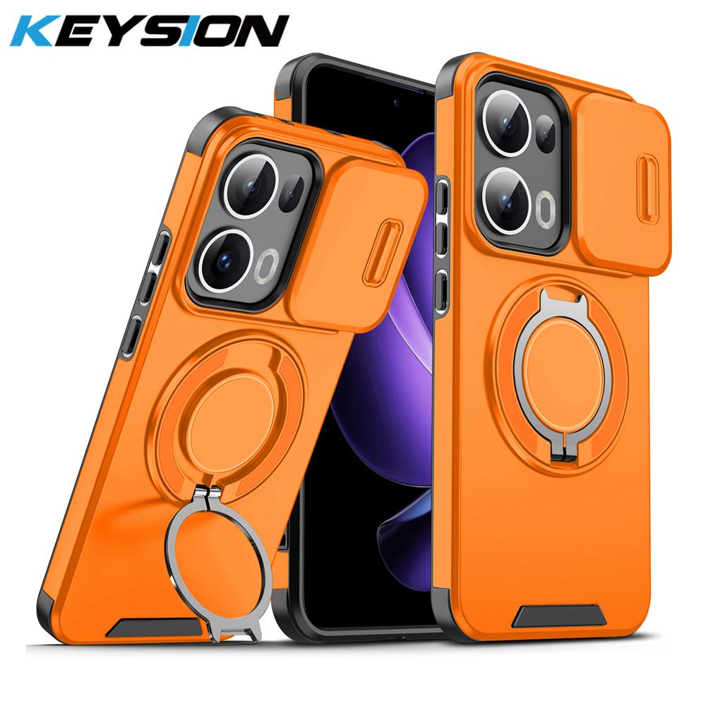 KEYSION 360° Ring Stand Phone Case for OPPO Reno13 Pro 5G Slide Camera Protection Magnetic Shockproof Cover for OPPO Reno13 F 5G