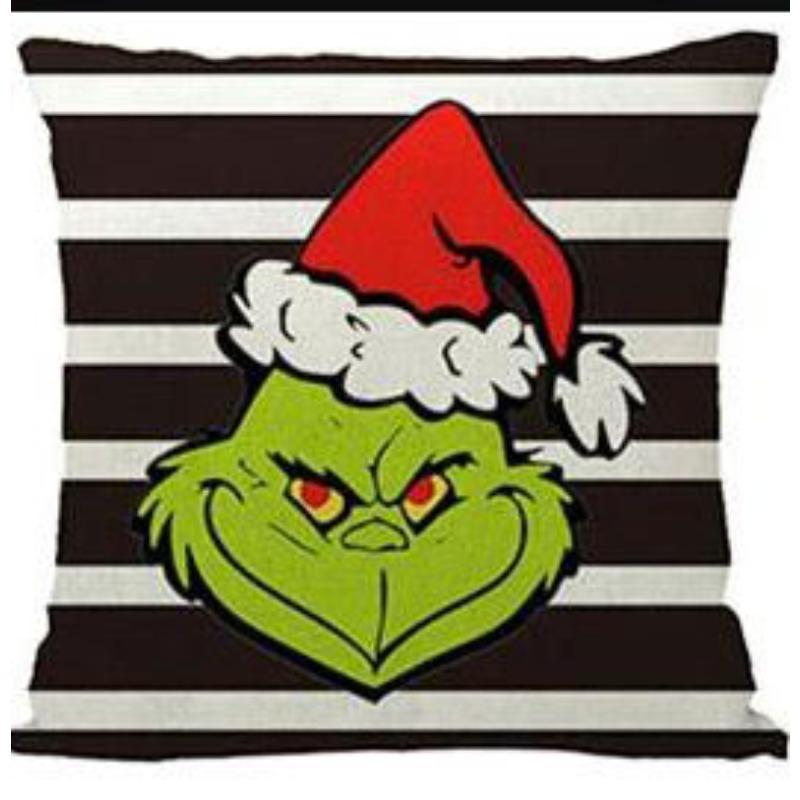 Green-haired Monster Pillow Cover Linen Christmas Pillow Cover Living Room Sofa Lumbar Cushion Cover