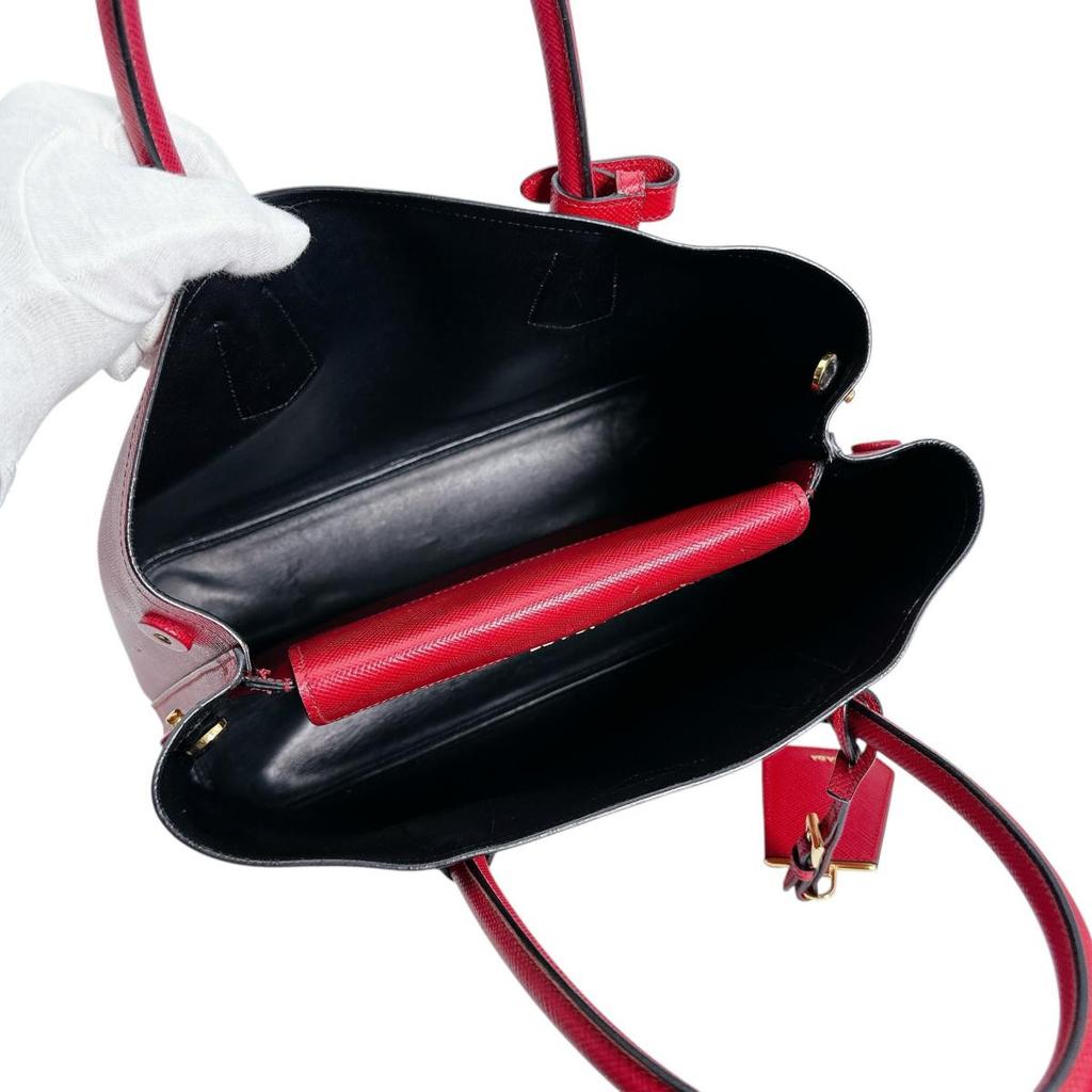 PRADA Safiano 2 way bag Handbag Cowhide Red Women BN2775 Used
