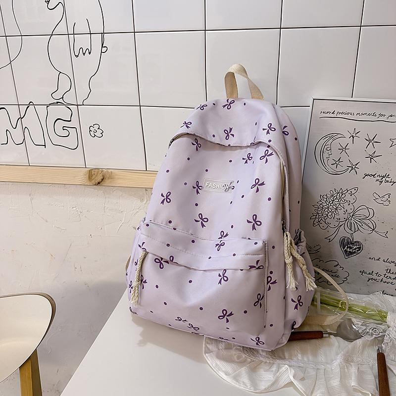

Women s Fashion Backpack - Bow & Dot Print Nylon School Bag with Adjustable Straps & Multiple Compartments for College & Work