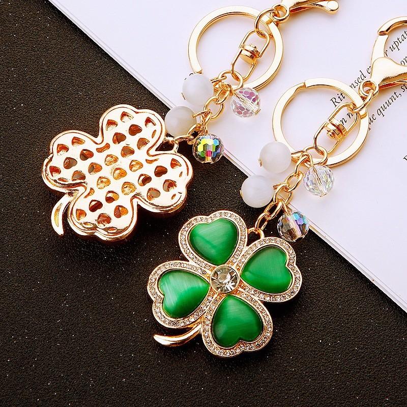 Metal Eye Cat Four Leaf Clover Keychain Car Handbag Pendant Trendy Decoration