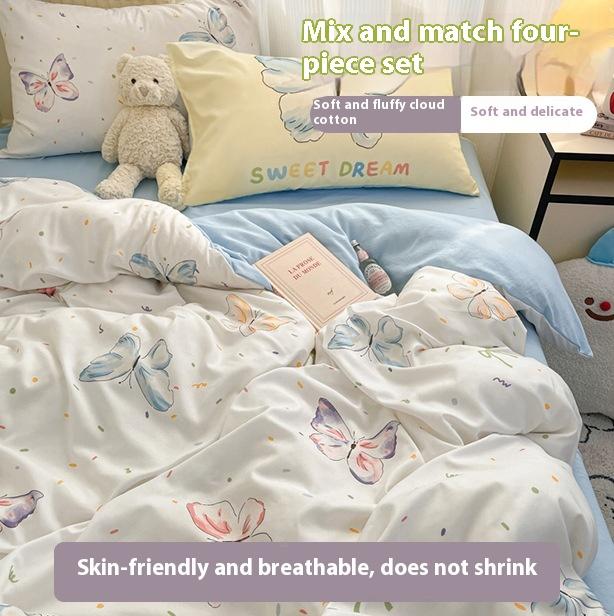 Bedding Four-piece Set Skin-friendly Washed Dormitory Bed Three-piece Set Bed Sheet Quilt Cover Pillowcase